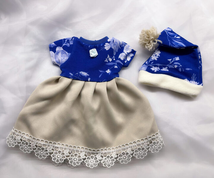 30 cm nukule sinise-beežiga kleidikomplekt